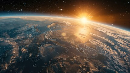 Wall Mural - planet earth with realistic geography surface and orbital 3d cloud atmosphere.