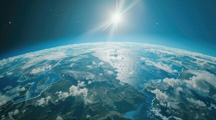 Wall Mural - planet earth with realistic geography surface and orbital 3d cloud atmosphere.