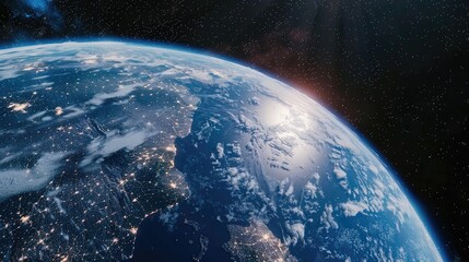 planet earth with realistic geography surface and orbital 3d cloud atmosphere.