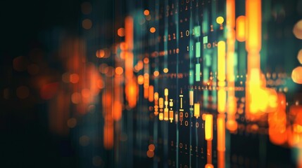 Poster - Abstract representation of digital data with vibrant glowing graphs and charts, ideal for tech themes.