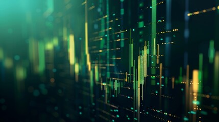Poster - Dynamic green and yellow digital data visualization, representing modern technology and data analysis.