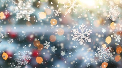 Poster - The window has a big snowflake, abstract art winter background, seasonal cooling climate change, and a Christmas greeting form