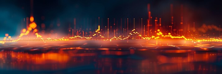 Poster - Abstract financial data visualization with glowing lines and dots in red and blue hues. Futuristic tech stock.