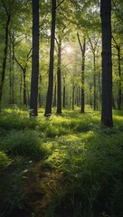 Poster - Tranquil summer forest scene. A delightful backdrop for springtime