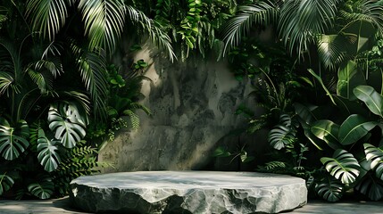 Wall Mural - Stone Platform In A Lush Tropical Jungle Setting