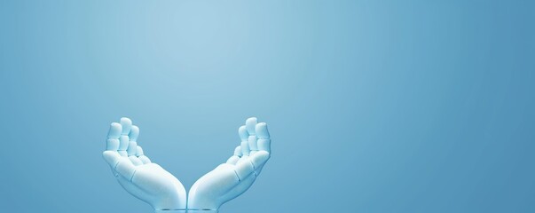 Poster - Blue background, AI robotic hands, flat design illustration