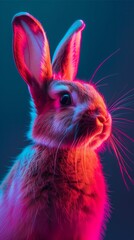 Wall Mural - A rabbit is standing in front of a blue background