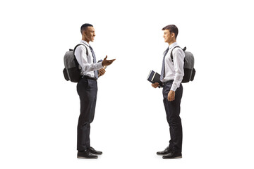 Poster - College boys in uniforms having a conversation