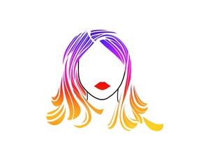 Poster - silhouette of woman with rainbow  colored  hair, logo  design woman head face 