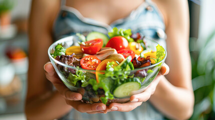 Sticker - Close-up of a person with a detox salad, highlighting fitness and nourishment