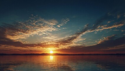 Wall Mural - Vector graphic of a tranquil sunset panorama