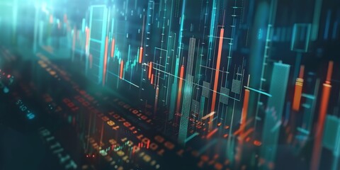 Poster - Abstract futuristic financial charts and graphs with a digital interface. Perfect for tech finance themes.