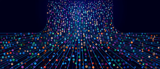 Aufkleber - Big data technology and data science illustration. Data flow concept. Neural network for artificial intelligence. Data mining.