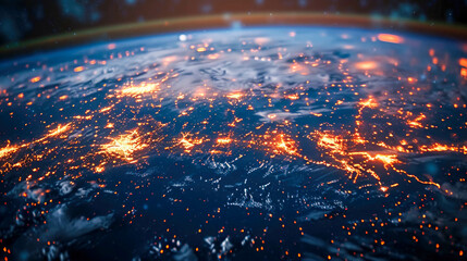 Poster - A digitally rendered globe with bright, interconnected points and lines symbolizing global communication and data networks