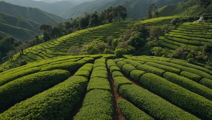 Canvas Print - View from drone reveals scenic green tea estate