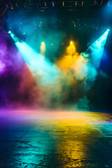 Wall Mural - A stage with colorful lights and smoke