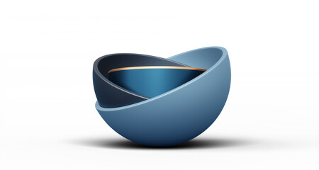 Wall Mural - Half sphere with blue cylinder podium with golden rim inside on transparent background. Pedestal mockup space for luxury display. Abstract dark minimal geometric object. 3d rendering illustration.