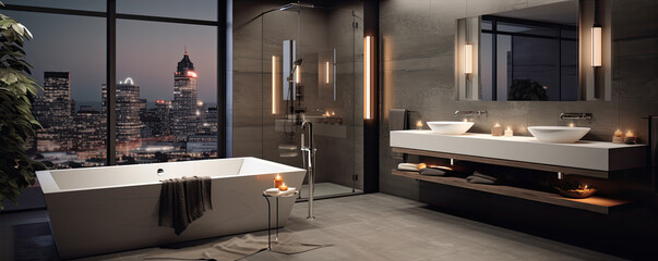 Wall Mural - Modern interior with bathroom. luxury bath room design.