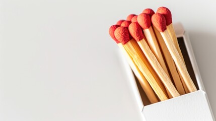 Matches arranged in a matchbox with white background and space for text