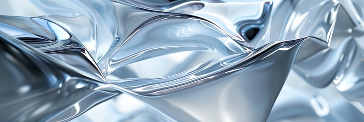 Poster - A silver object with a shiny surface. The surface is reflective and has a metallic sheen. The object appears to be a piece of art or a decorative item