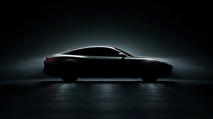 Sleek silhouette of a modern sports car in a dark studio setting, highlighting its elegant design and aerodynamic profile.