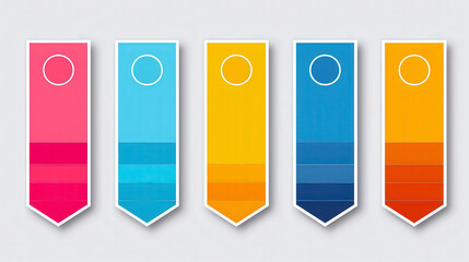 Sticker - colorful vertical banners in a row with gradient patterns and circular icons at the top, ideal for i