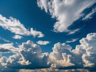 Wall Mural - Wide-angle shot capturing blue sky and billowing white clouds