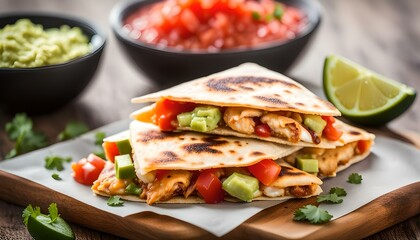 Wall Mural - Homemade Mini Chicken Quesadillas with Salsa and Guac
