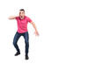 © Iván Moreno - Shocked man standing in studio. White background