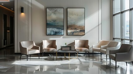 Poster - A sophisticated waiting area with contemporary artwork and minimalist