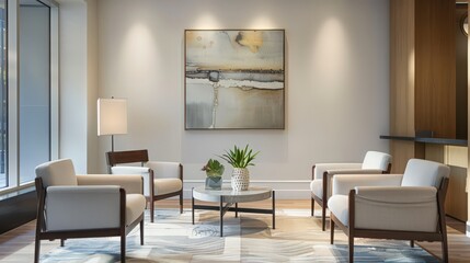 Poster - A sophisticated waiting area with contemporary artwork and minimalist