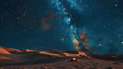 Poster - A traveler camps beneath a canopy of stars near desert dunes, listening to the whisper of wind across the sands