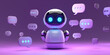© Andres Mejia - White modern robot chatting with chat bubbles on purple background