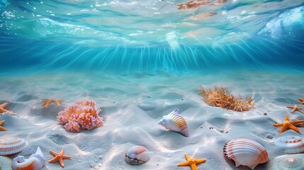 Wall Mural - Underwater Seashells and Starfish