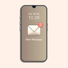 Poster - Smartphone Mockup with New Message Notification Concept. Incoming Email, Open Messaging, Chat Messenger and SMS Notifications. UI and UX Design Vector.