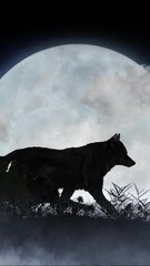 Wall Mural - vertical wolf pack full moon howl 4k loop features silhouettes of wolves running through a field of 