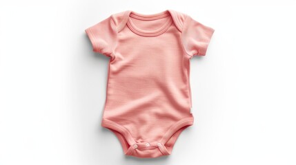 Isolated pink baby girl bodysuit with short sleeves on white background for design mockup