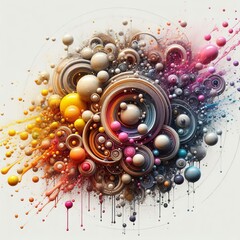Poster - 121 36. Droplets of paint splashing onto a canvas, creating a te