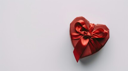 Wall Mural - Red heart shaped present with ribbon on white backdrop Celebrate Valentine s Day and anniversary