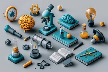 Poster - 3d illustration of scientific research and discovery tools