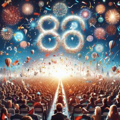Poster - 135 86. A burst of confetti falling from the sky, adding a festi