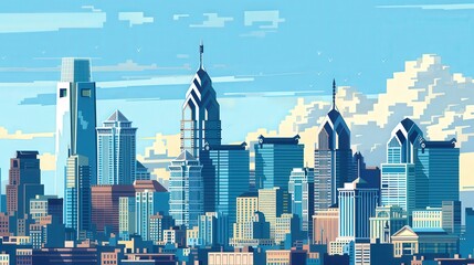 Poster - Illustrate the Philadelphia skyline with a focus on the modern and sleek designs of its skyscrapers.