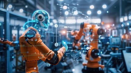 Poster - factory with AI-driven predictive maintenance systems, identifying potential equipment failures before they impact production
