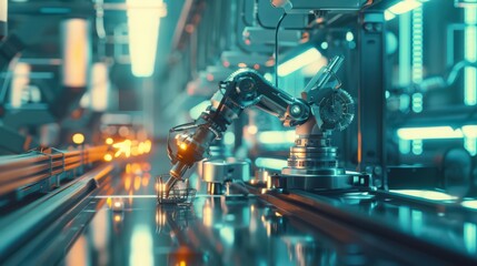 Poster - factory with AI-driven predictive maintenance systems, identifying potential equipment failures before they impact production