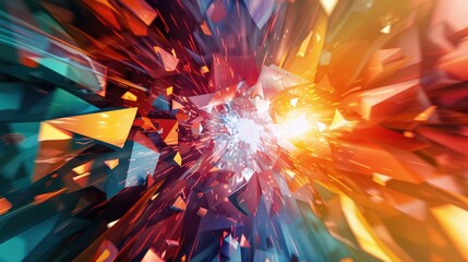 Abstract polygonal background with a burst of colorful facets