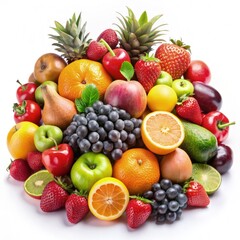 Wall Mural - Colorful Arrangement of Fresh Fruits Isolated on a White Background. Generative AI