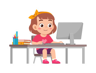 Wall Mural - little kid study on desk and do e-learning