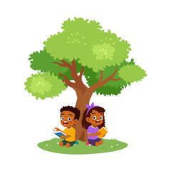 Sticker - kid read book under tree and feel happy