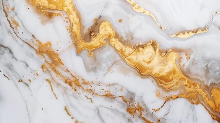 Poster - Elegant marble background in white and gold, exuding sophistication for stylish applications.