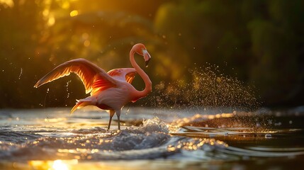 Poster - Pink Flamingo in a Lush Tropical Setting